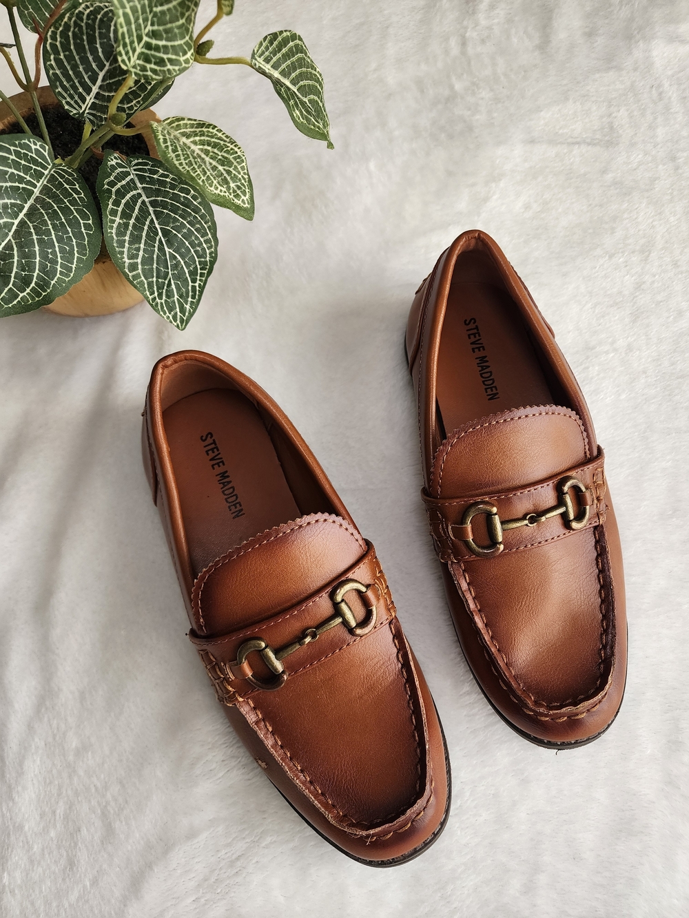 Steve Madden Boys Brown Leather Loafers
